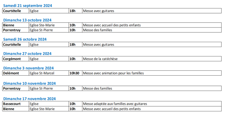 Messes et célébrations avec les familles