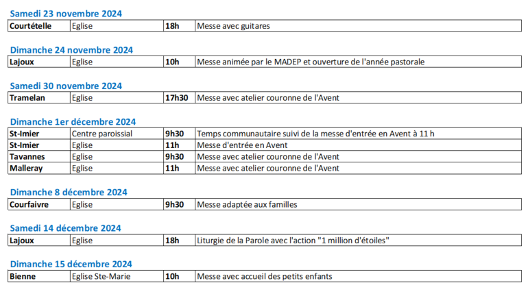 Messes et célébrations avec les familles