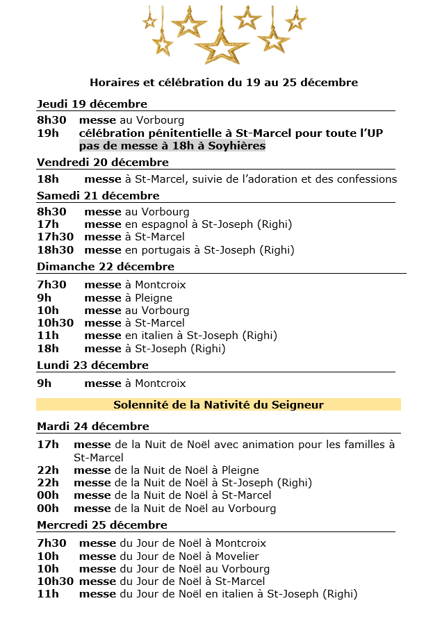 Horaires des messes et célébrations 