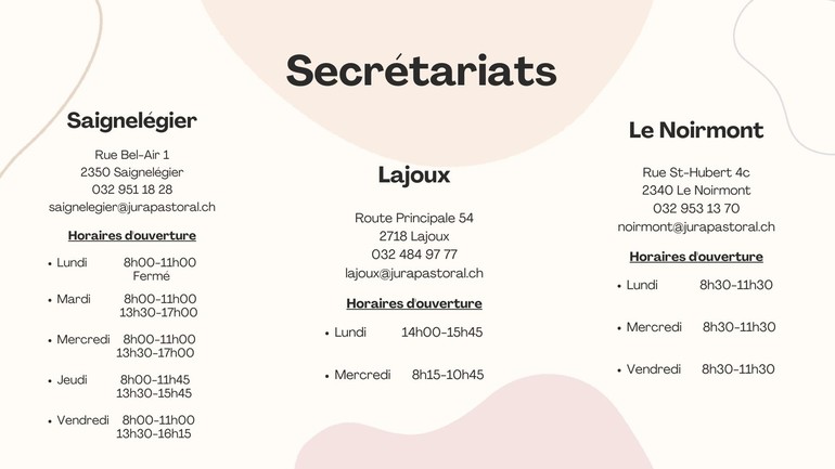 Horaires d'ouverture des secrétariats