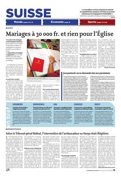 Page 15 du Quotidien Jurassien du 10 août 2016