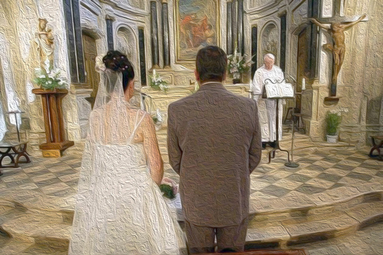 Mariage à l'église - filtre peinture à l'huile